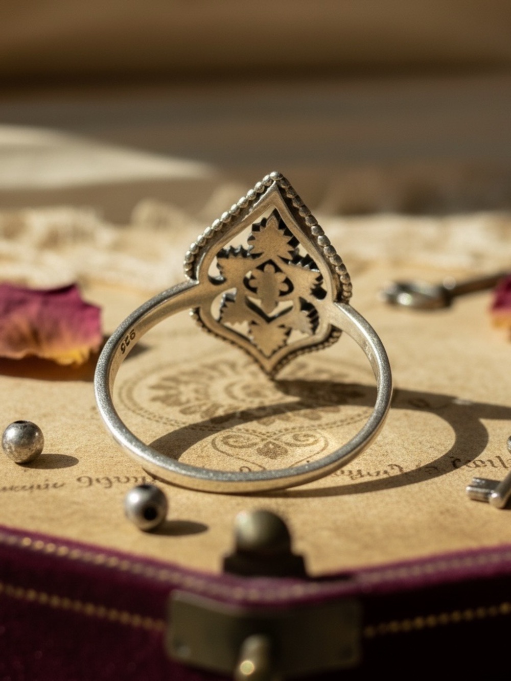Intricate Vintage-stamped 925 Henna  Ring - Silver - Picture 6 of 7